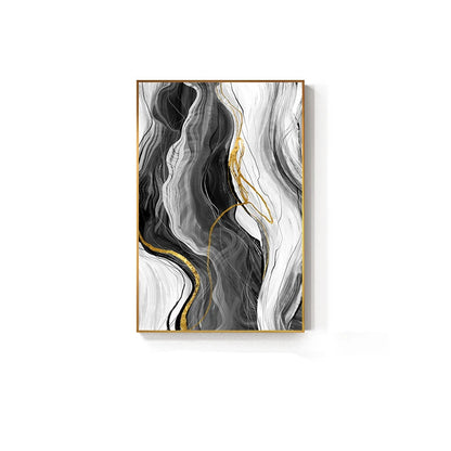 Blue Grey Golden Flowing Abstract Wall Art Fine Art Canvas Prints - Modern Artworks For Living Room Dining Room Bedroom Art For Light Luxury Home Decor