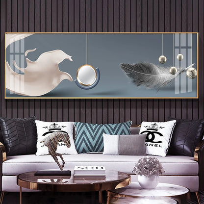 Modern Abstract Auspicious Feather Wall Art Fine Art Canvas Prints - Wide Format Pictures For Above The Bed Modern Art For Above The Sofa