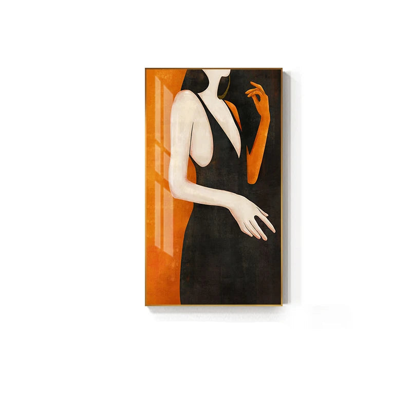 Girl In Black Dress Big Hat Fashion Wall Art Fine Art Canvas Prints - Modern Abstract Fashion Art For Living Room Boutique Salon Art Decor