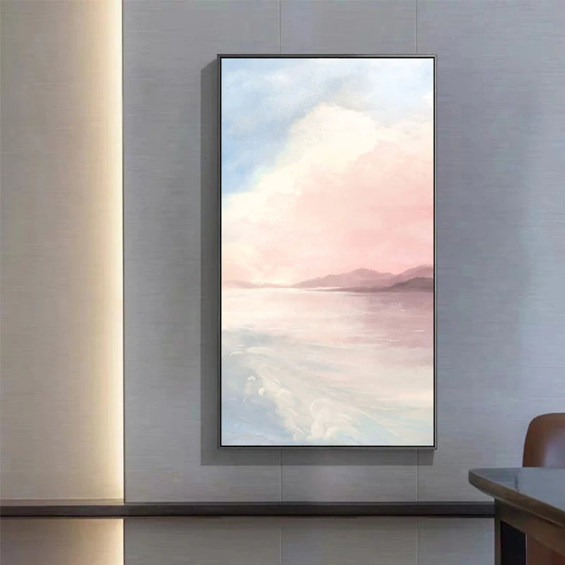 Pink Sky Seascape Wall Art Fine Art Canvas Prints - Modern Abstract Landscape Art For Living Room Dining Room Chic Art For Contemporary Interiors