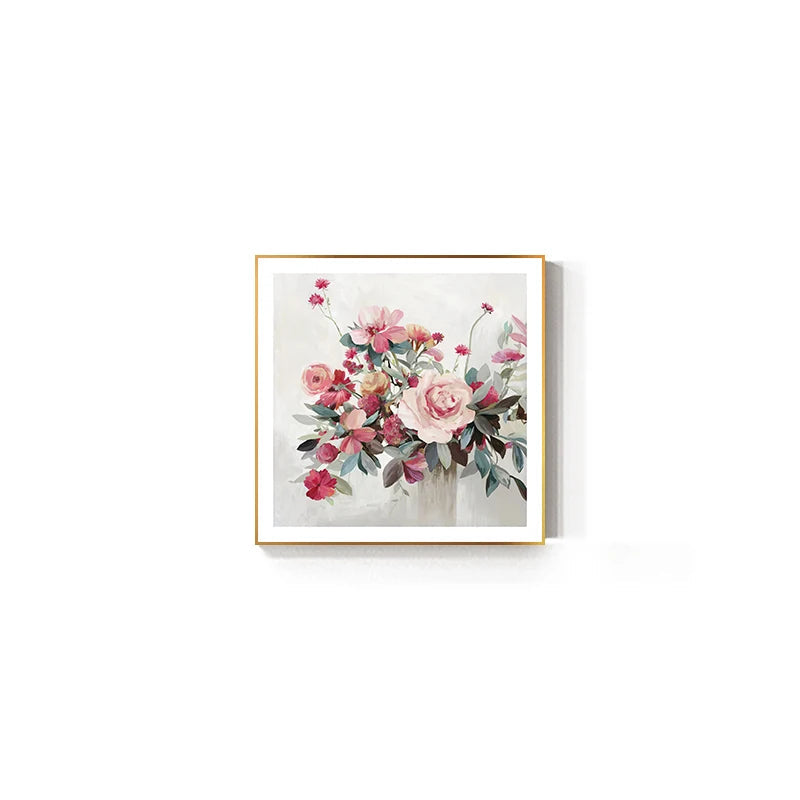 Pink Blue Delightful Floral Wall Art Fine Art Canvas Prints - Modern Square Format Botanical Art For Living Room Dining Room Bedroom Art Decor