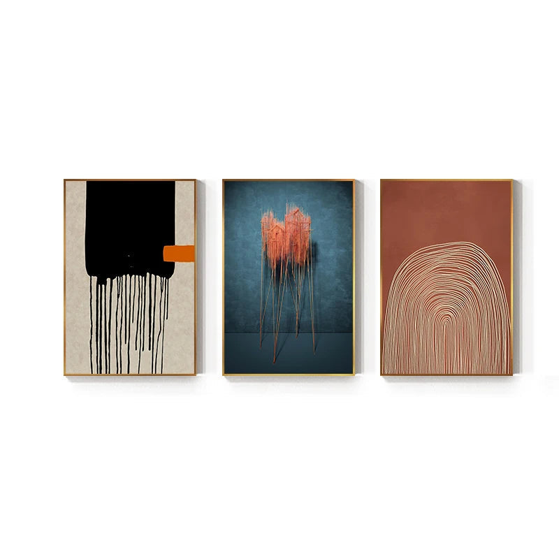 Modern Blue Terracotta Lines Abstract Wall Art Fine Art Canvas Prints - Contemporary Artworks For Dining Room Living Room Stylish Art For New Apartments