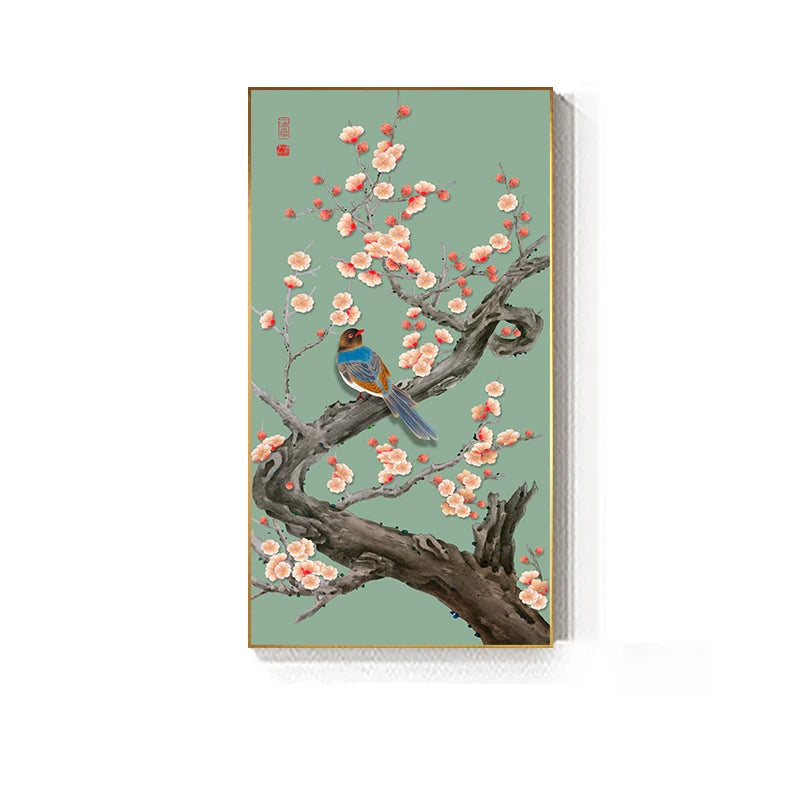 Oriental Blossom Floral Wall Art Fine Art Canvas Prints - Vintage Chinoiserie Pictures For Living Room Dining Room Bedroom Art Decor