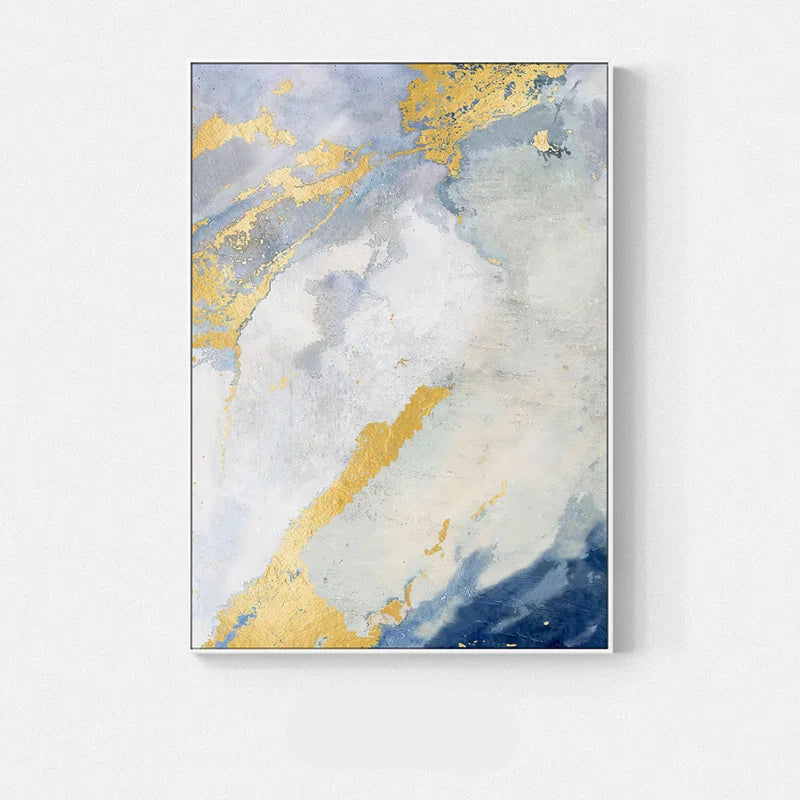 Golden Blue Marble Print Wall Art Fine Art Canvas Prints - Chic Abstract Pictures For Living Room Dining Room Home Office Art Decor