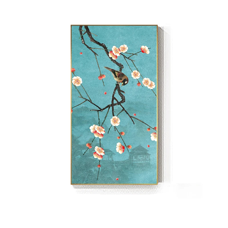Oriental Blossom Floral Wall Art Fine Art Canvas Prints - Vintage Chinoiserie Pictures For Living Room Dining Room Bedroom Art Decor
