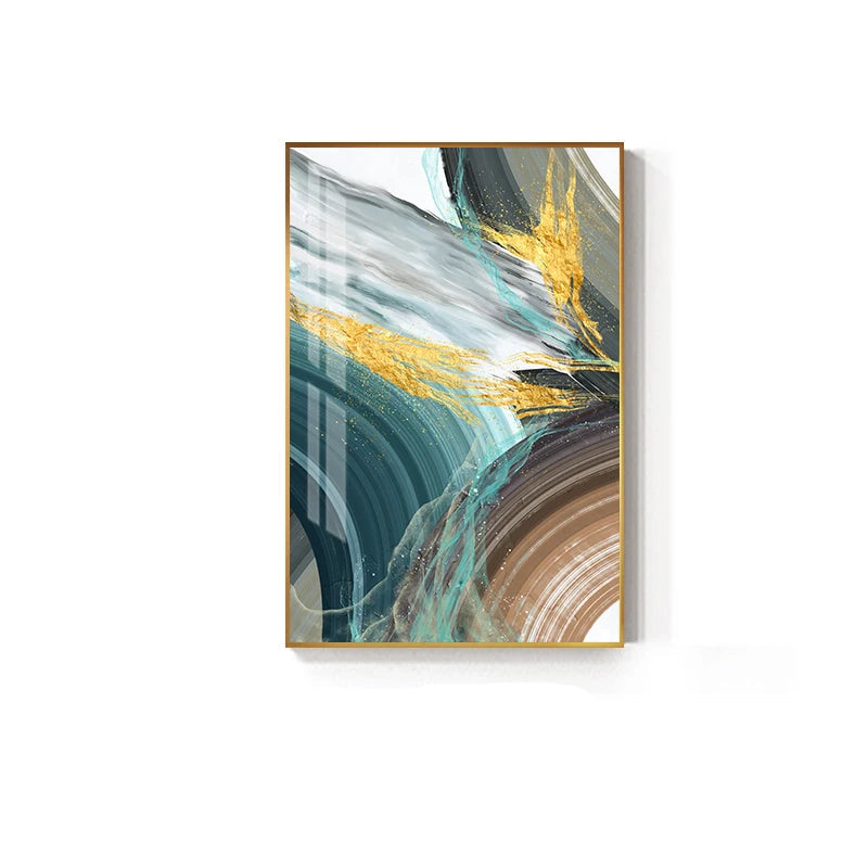 Modern Abstract Brown Green Golden Geode Wall Art Fine Art Canvas Prints - Chic Stylish Artworks For Living Room Dining Room Light Luxury Home Decor.