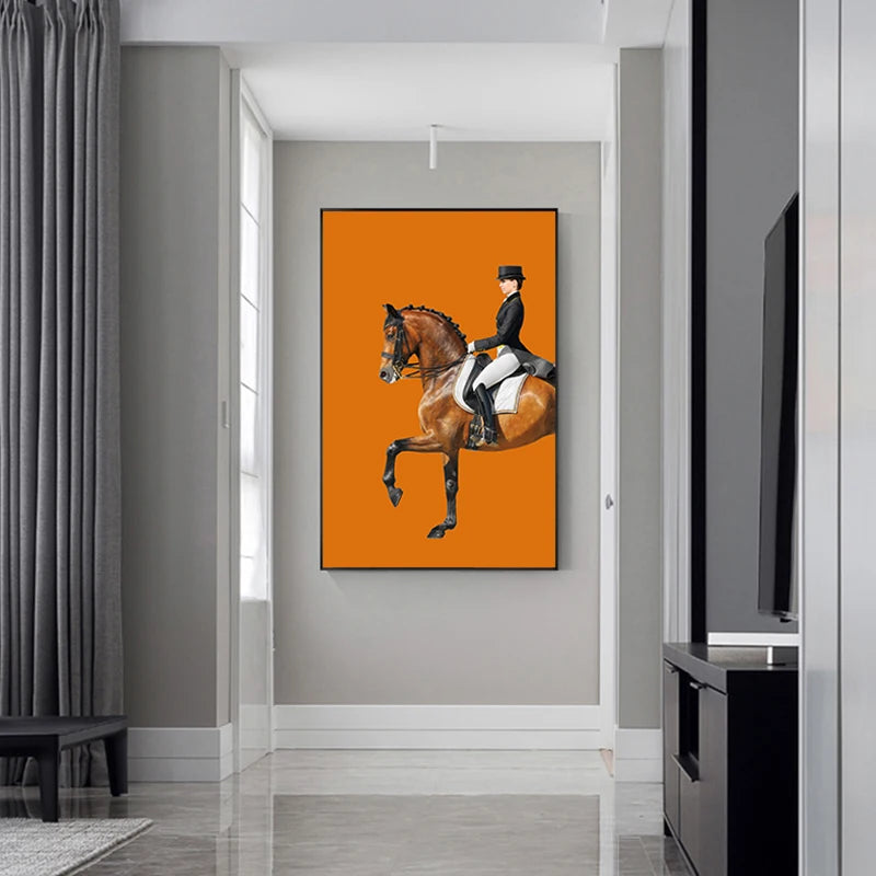 Chic Orange Black Dressage Wall Art Fine Art Canvas Print - Modern Equestrian Pictures For Living Room Dining Room Art For Contemporary Interiors