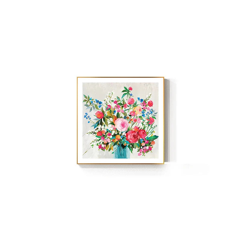 Pink Blue Delightful Floral Wall Art Fine Art Canvas Prints - Modern Square Format Botanical Art For Living Room Dining Room Bedroom Art Decor