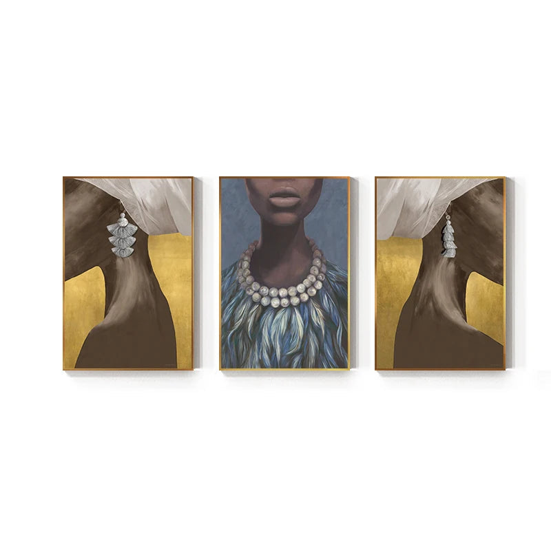 African Girl With Earring Wall Art Fine Art Canvas Prints - Modern Luxury Fashion Posters Pictures For Living Room Bedroom Contemporary Boutique Salon Art Decor
