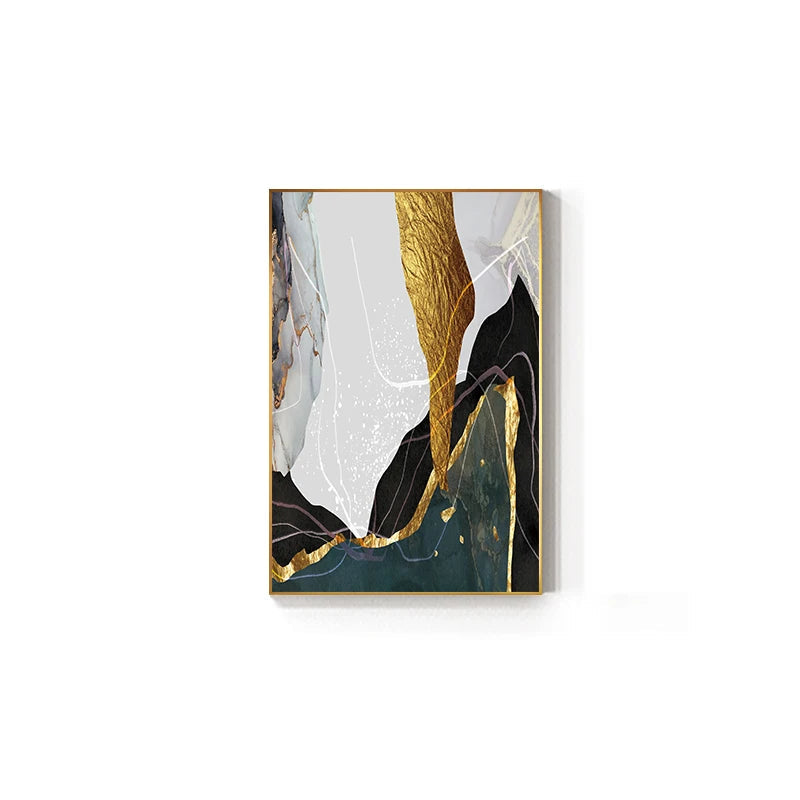 Nordic Abstract Golden Grey Green Geomorphic Marble Print Wall Art Fine Art Canvas Prints - Art For Modern Living Room Dining Room Meeting Room Boutique Hotel Art Decor