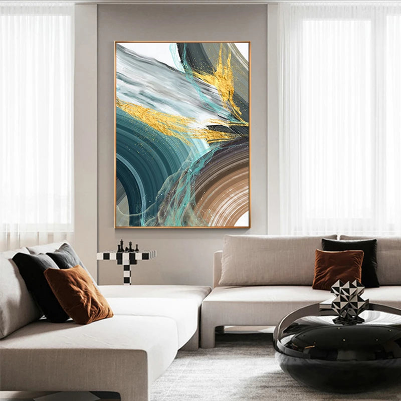 Modern Abstract Brown Green Golden Geode Wall Art Fine Art Canvas Prints - Chic Stylish Artworks For Living Room Dining Room Light Luxury Home Decor.