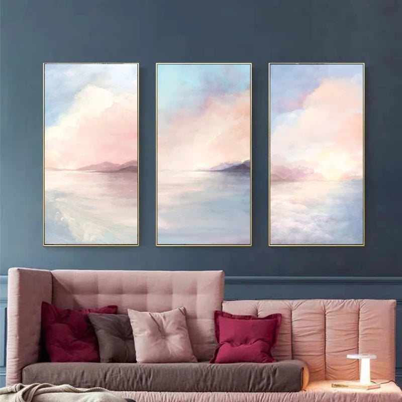 Pink Sky Seascape Wall Art Fine Art Canvas Prints - Modern Abstract Landscape Art For Living Room Dining Room Chic Art For Contemporary Interiors