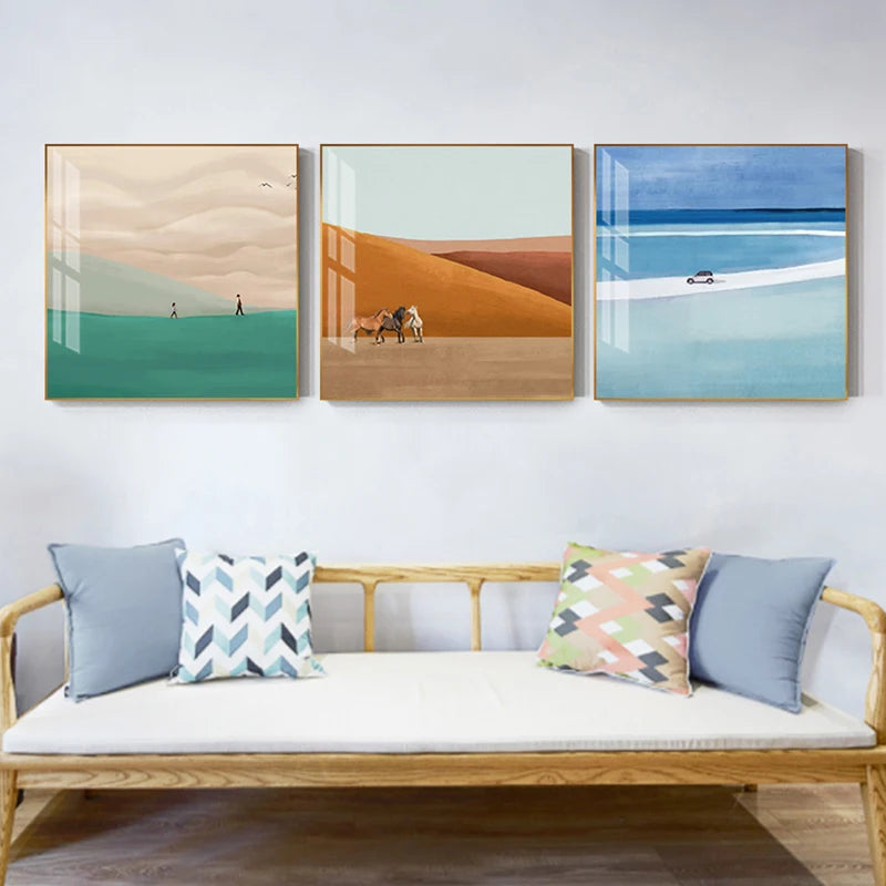 Mountain Beach Desert Minimalist Abstract Landscape Wall Art Fine Art Canvas Prints - Modern Art For Living Room Dining Room Bedroom Art For Contemporary Interiors