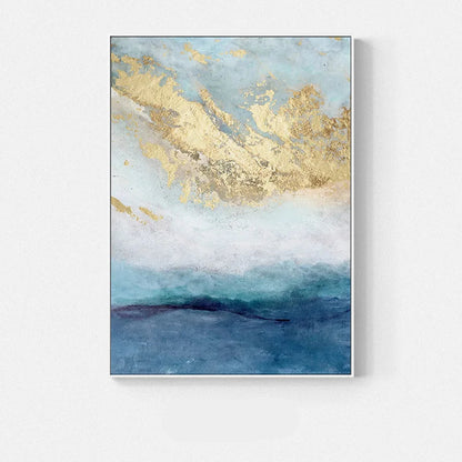 Golden Blue Marble Print Wall Art Fine Art Canvas Prints - Chic Abstract Pictures For Living Room Dining Room Home Office Art Decor