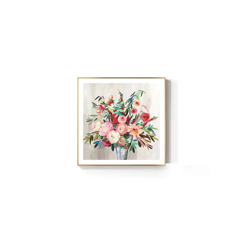Pink Blue Delightful Floral Wall Art Fine Art Canvas Prints - Modern Square Format Botanical Art For Living Room Dining Room Bedroom Art Decor
