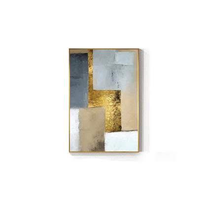 Abstract Shades of Grey Golden Color Block Wall Art Fine Art Canvas Prints - Modern Geometric Art For Living Room Dining Room Art For Contemporary Home Decor