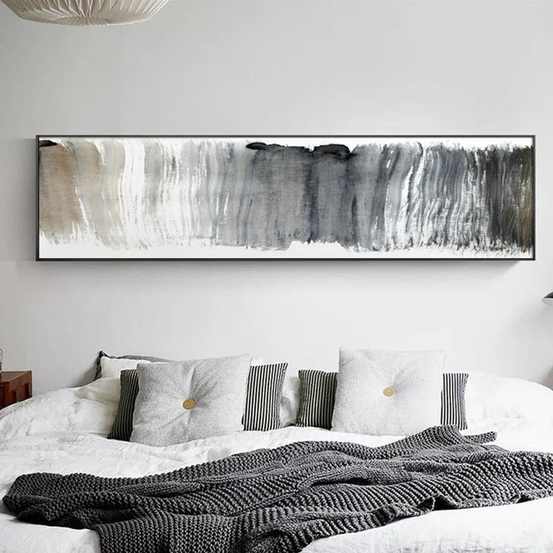 Modern Abstract Shades of Grey Beige Wall Art Fine Art Canvas Print - Wide Format Picture For Above The Sofa Contemporary Bedroom Art For Above The Bed