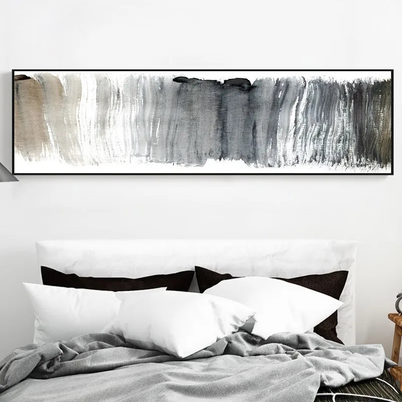 Modern Abstract Shades of Grey Beige Wall Art Fine Art Canvas Print - Wide Format Picture For Above The Sofa Contemporary Bedroom Art For Above The Bed