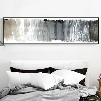 Modern Abstract Shades of Grey Beige Wall Art Fine Art Canvas Print - Wide Format Picture For Above The Sofa Contemporary Bedroom Art For Above The Bed