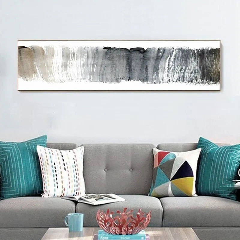 Modern Abstract Shades of Grey Beige Wall Art Fine Art Canvas Print - Wide Format Picture For Above The Sofa Contemporary Bedroom Art For Above The Bed