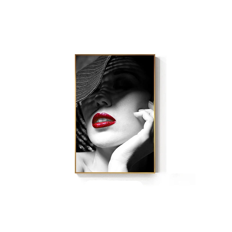 Modern Retro Black White Fashion Girl Wall Art Fine Art Canvas Prints - Pictures For Living Room Bedroom Boutique Salon Art Decor