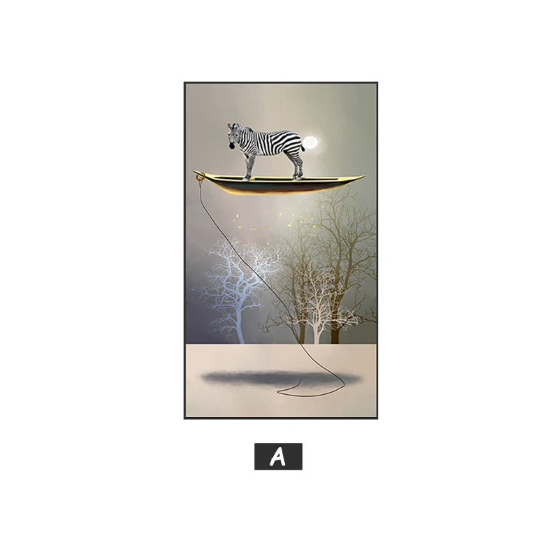 Auspicious Floating Golden Boat Surreal Wall Art Fine Art Canvas Prints - Modern Abstract Artwork For Living Room Dining Room Foyer Art For Contemporary Interiors