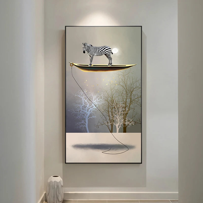 Auspicious Floating Golden Boat Surreal Wall Art Fine Art Canvas Prints - Modern Abstract Artwork For Living Room Dining Room Foyer Art For Contemporary Interiors