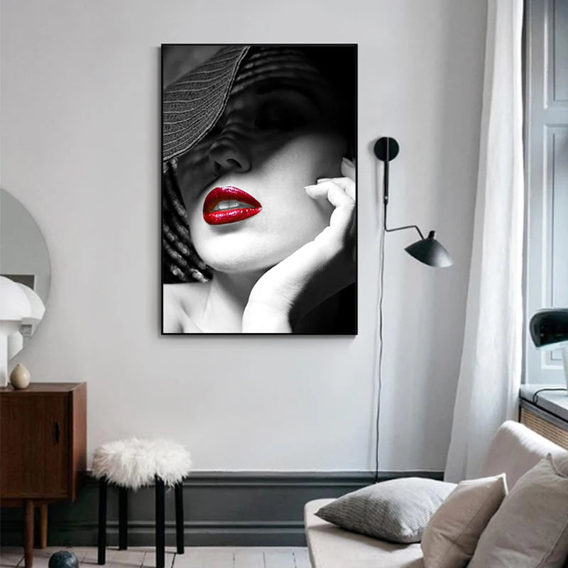 Modern Retro Black White Fashion Girl Wall Art Fine Art Canvas Prints - Pictures For Living Room Bedroom Boutique Salon Art Decor