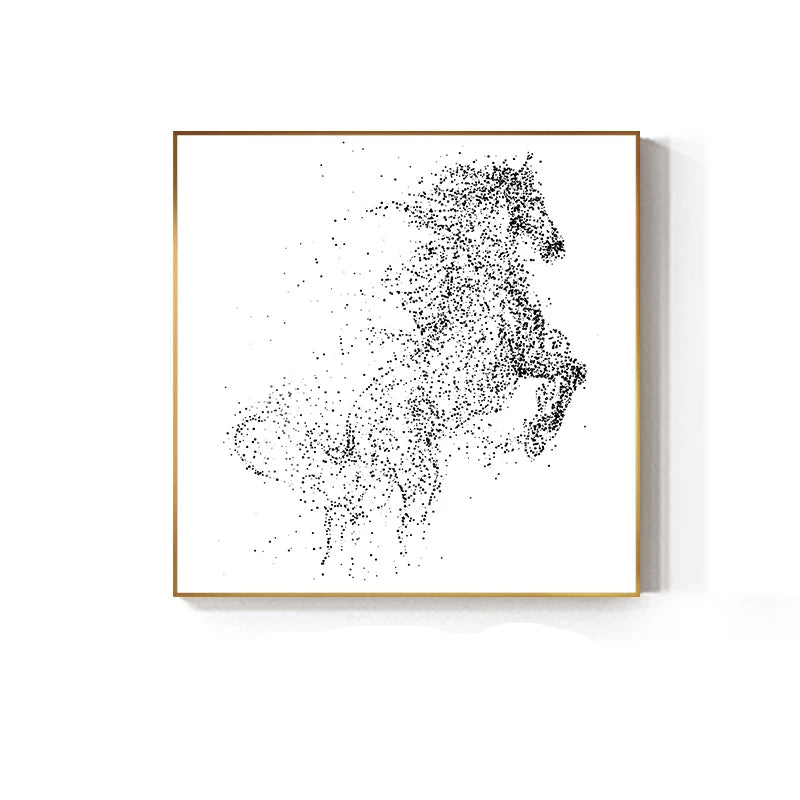 Minimalist Black White Abstract Prancing Horse Wall Art Fine Art Canvas Print - Square Format Pictures For Living Room Dining Room Modern Art For Contemporary Interiors
