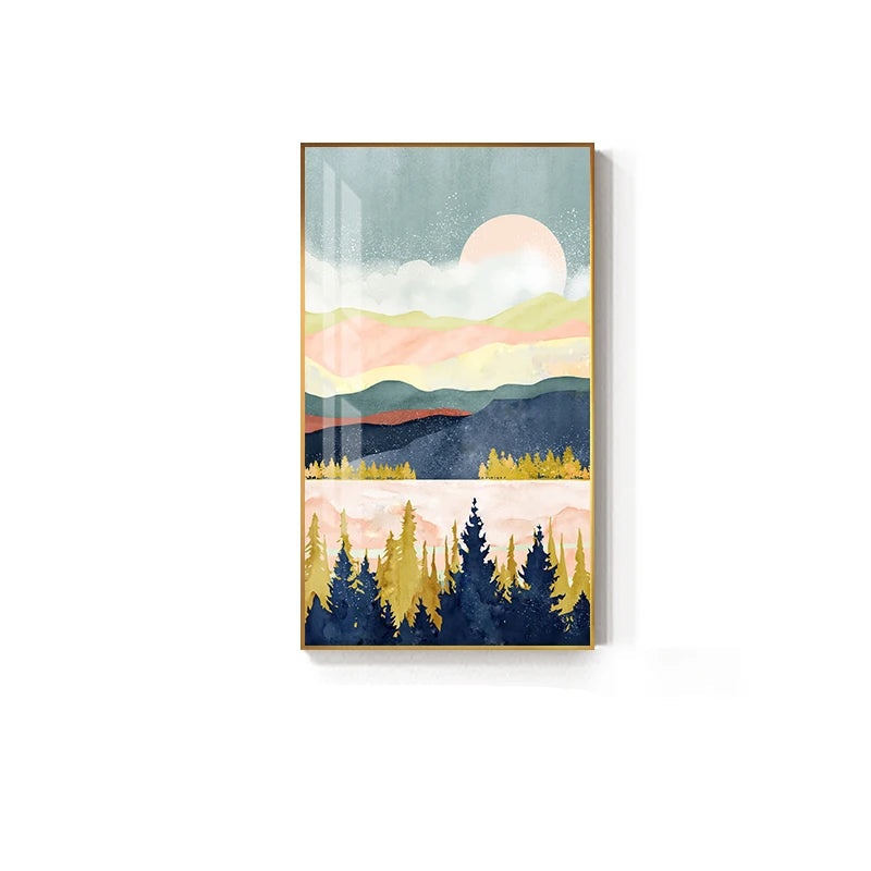 Golden Deer Auspicious Landscape Wall Art Fine Art Canvas Prints - Modern Luxury Abstract Artworks For Living Room Dining Room Home Office Art Decor