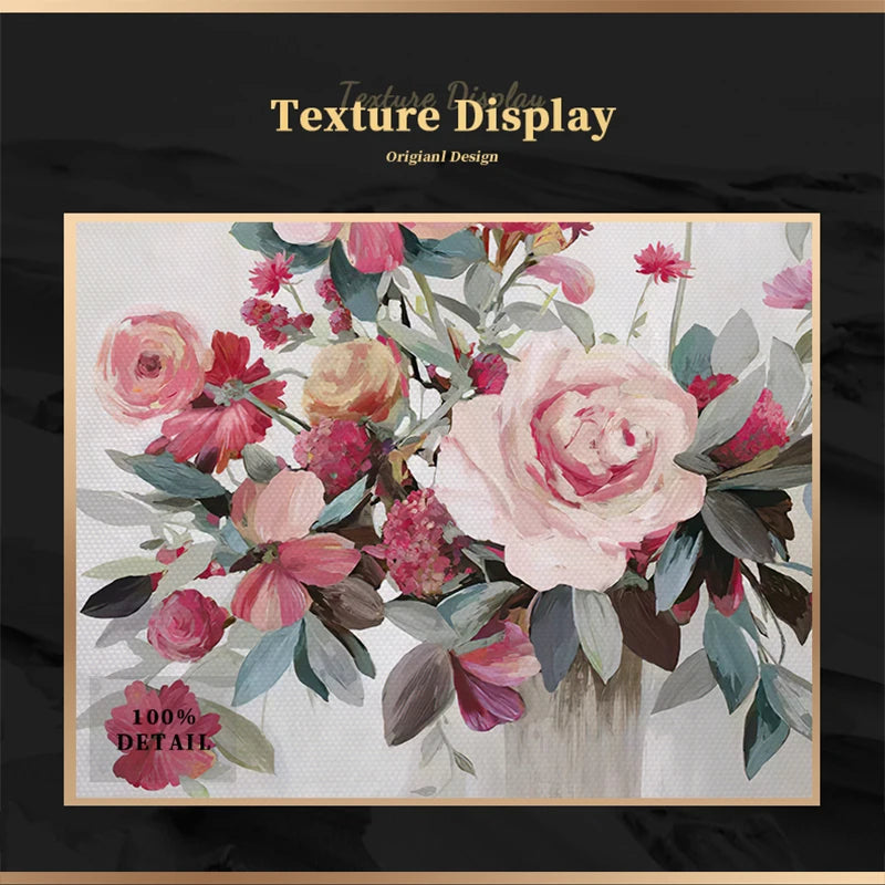 Pink Blue Delightful Floral Wall Art Fine Art Canvas Prints - Modern Square Format Botanical Art For Living Room Dining Room Bedroom Art Decor