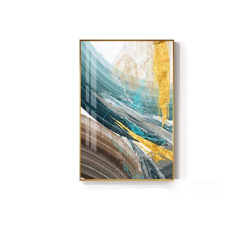 Modern Abstract Brown Green Golden Geode Wall Art Fine Art Canvas Prints - Chic Stylish Artworks For Living Room Dining Room Light Luxury Home Decor.