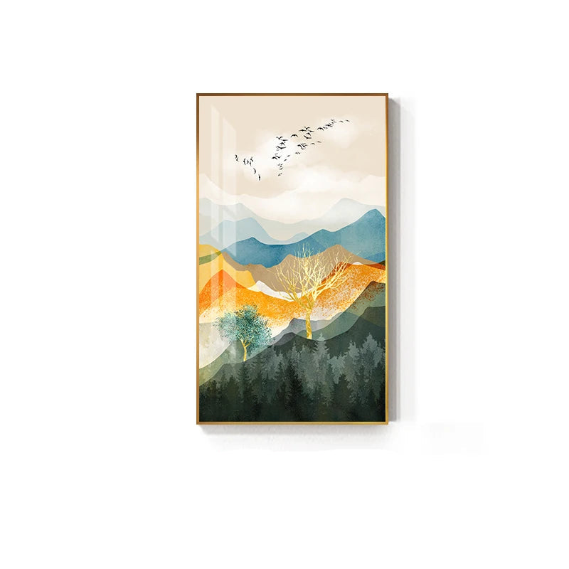 Golden Deer Auspicious Landscape Wall Art Fine Art Canvas Prints - Modern Luxury Abstract Artworks For Living Room Dining Room Home Office Art Decor