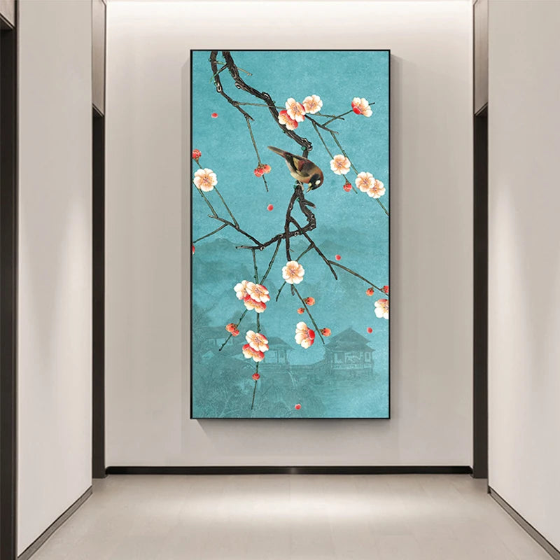 Oriental Blossom Floral Wall Art Fine Art Canvas Prints - Vintage Chinoiserie Pictures For Living Room Dining Room Bedroom Art Decor