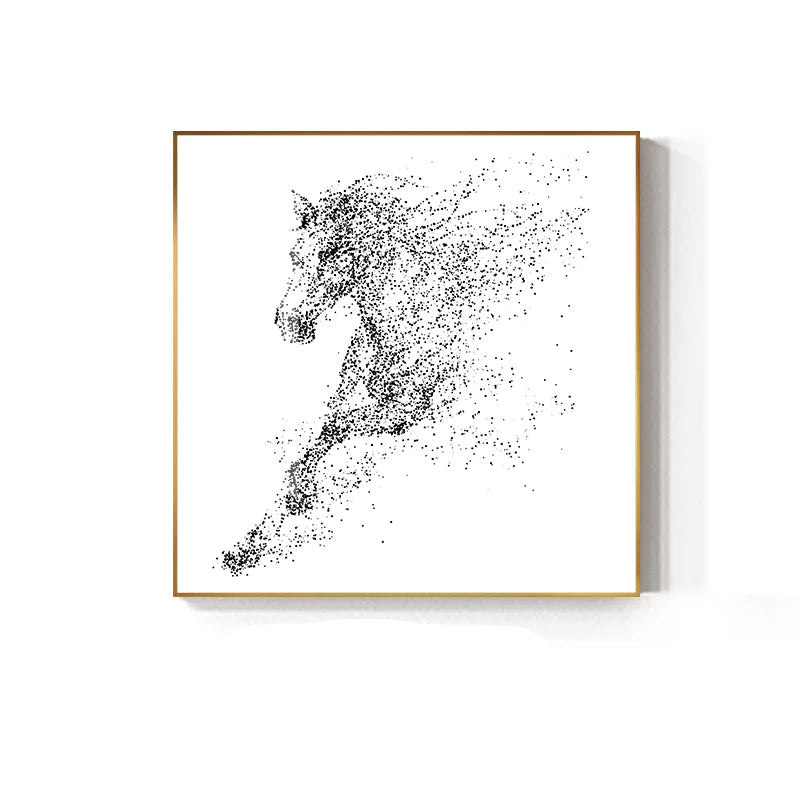 Minimalist Black White Abstract Prancing Horse Wall Art Fine Art Canvas Print - Square Format Pictures For Living Room Dining Room Modern Art For Contemporary Interiors
