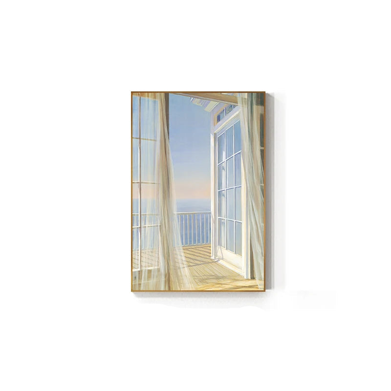 Balcony Blue Sea View Seascape Wall Art Fine Art Canvas Print - Inspirational Scenery Pictures For Living Room Foyer Modern Reception Room Art Decor