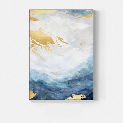 Golden Blue Marble Print Wall Art Fine Art Canvas Prints - Chic Abstract Pictures For Living Room Dining Room Home Office Art Decor