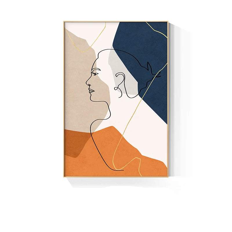 Modern Abstract Line Art Figure Art Fine Art Canvas Prints - Boutique Fashion Art For Living Room Bedroom Contemporary Salon Art Decor