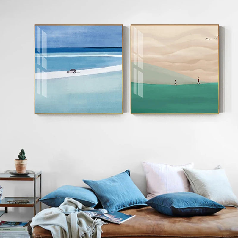 Mountain Beach Desert Minimalist Abstract Landscape Wall Art Fine Art Canvas Prints - Modern Art For Living Room Dining Room Bedroom Art For Contemporary Interiors