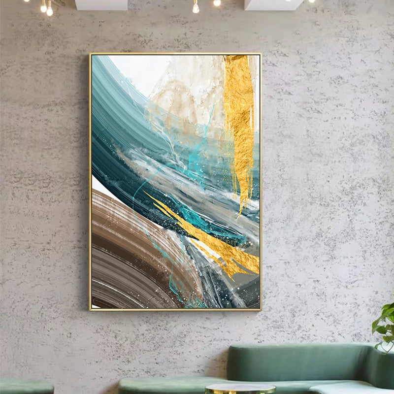 Modern Abstract Brown Green Golden Geode Wall Art Fine Art Canvas Prints - Chic Stylish Artworks For Living Room Dining Room Light Luxury Home Decor.