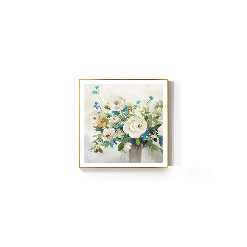 Pink Blue Delightful Floral Wall Art Fine Art Canvas Prints - Modern Square Format Botanical Art For Living Room Dining Room Bedroom Art Decor