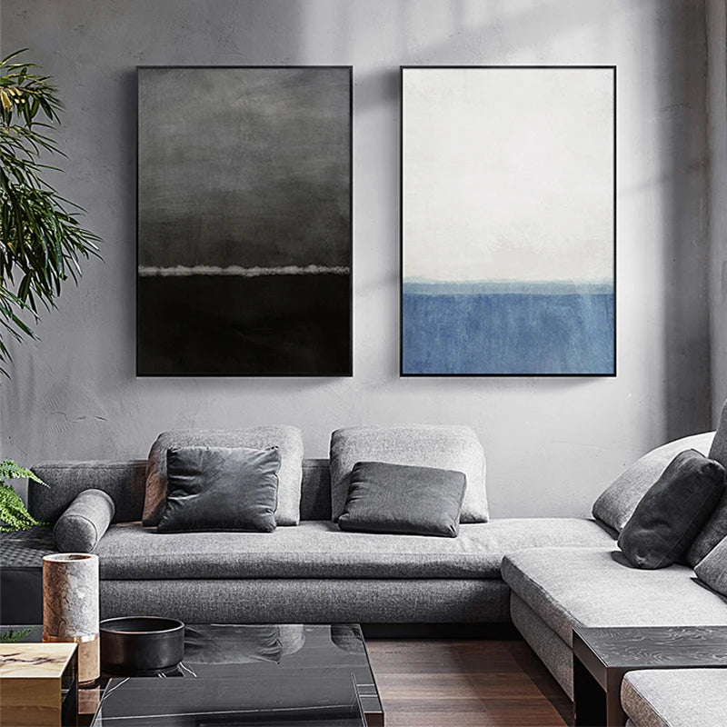Bold Black Blue Minimalist Urban Abstract Wall Art Fine Art Canvas Prints - Modern Art For Living Room Dining Room Bedroom Art For Contemporary Interiors