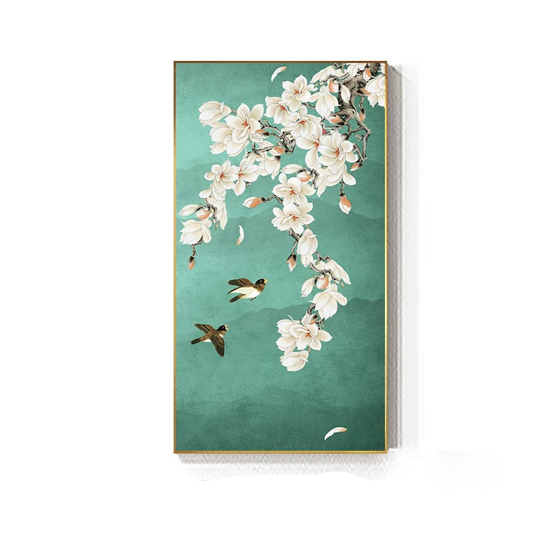 Oriental Blossom Floral Wall Art Fine Art Canvas Prints - Vintage Chinoiserie Pictures For Living Room Dining Room Bedroom Art Decor