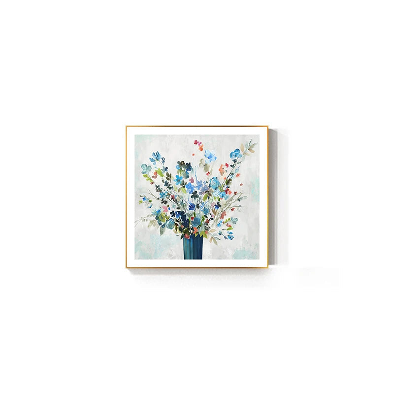 Pink Blue Delightful Floral Wall Art Fine Art Canvas Prints - Modern Square Format Botanical Art For Living Room Dining Room Bedroom Art Decor