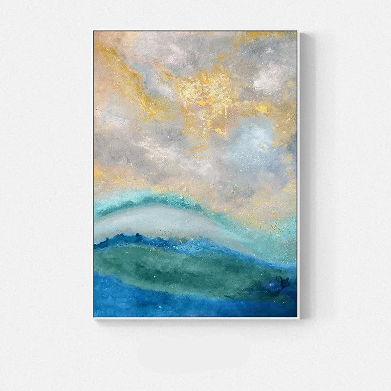 Golden Blue Marble Print Wall Art Fine Art Canvas Prints - Chic Abstract Pictures For Living Room Dining Room Home Office Art Decor