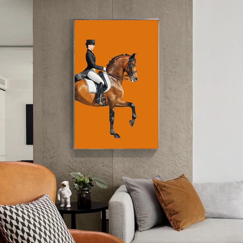 Chic Orange Black Dressage Wall Art Fine Art Canvas Print - Modern Equestrian Pictures For Living Room Dining Room Art For Contemporary Interiors