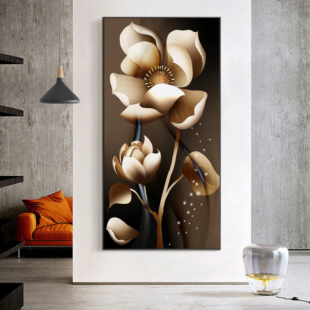 Large Format Light Luxury Abstract Botanical Wall Art Fine Art Canvas Prints - Vertical Tall Format Pictures For Entranceway Foyer Reception Room Art For Home or Office