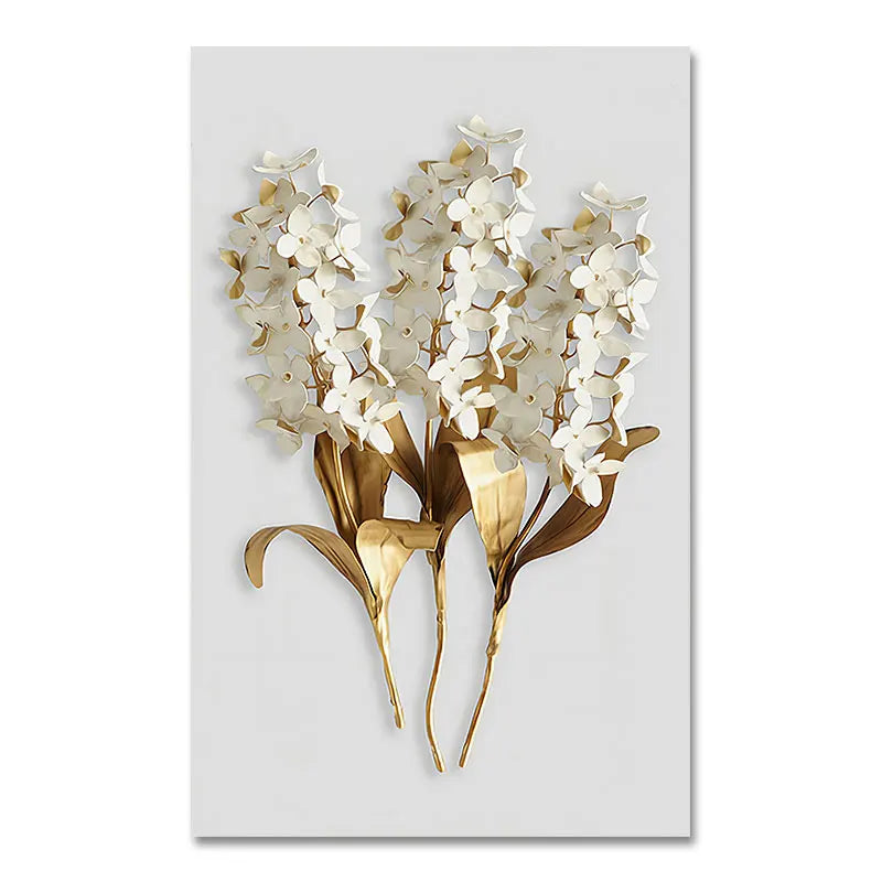 Golden White Floral Abstract Wall Art Fine Art Canvas Print - Modern Botanical Picture For Foyer Living Room Dining Room Art For Contemporary Home Office Interiors