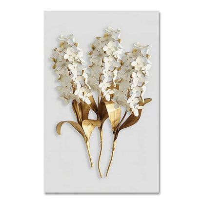 Golden White Floral Abstract Wall Art Fine Art Canvas Print - Modern Botanical Picture For Foyer Living Room Dining Room Art For Contemporary Home Office Interiors