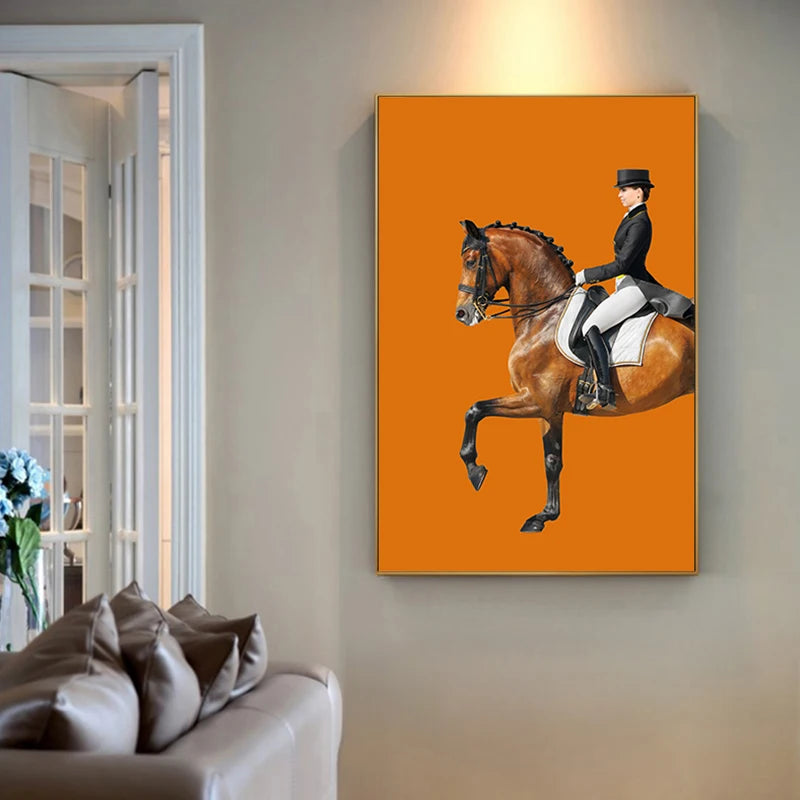 Chic Orange Black Dressage Wall Art Fine Art Canvas Print - Modern Equestrian Pictures For Living Room Dining Room Art For Contemporary Interiors